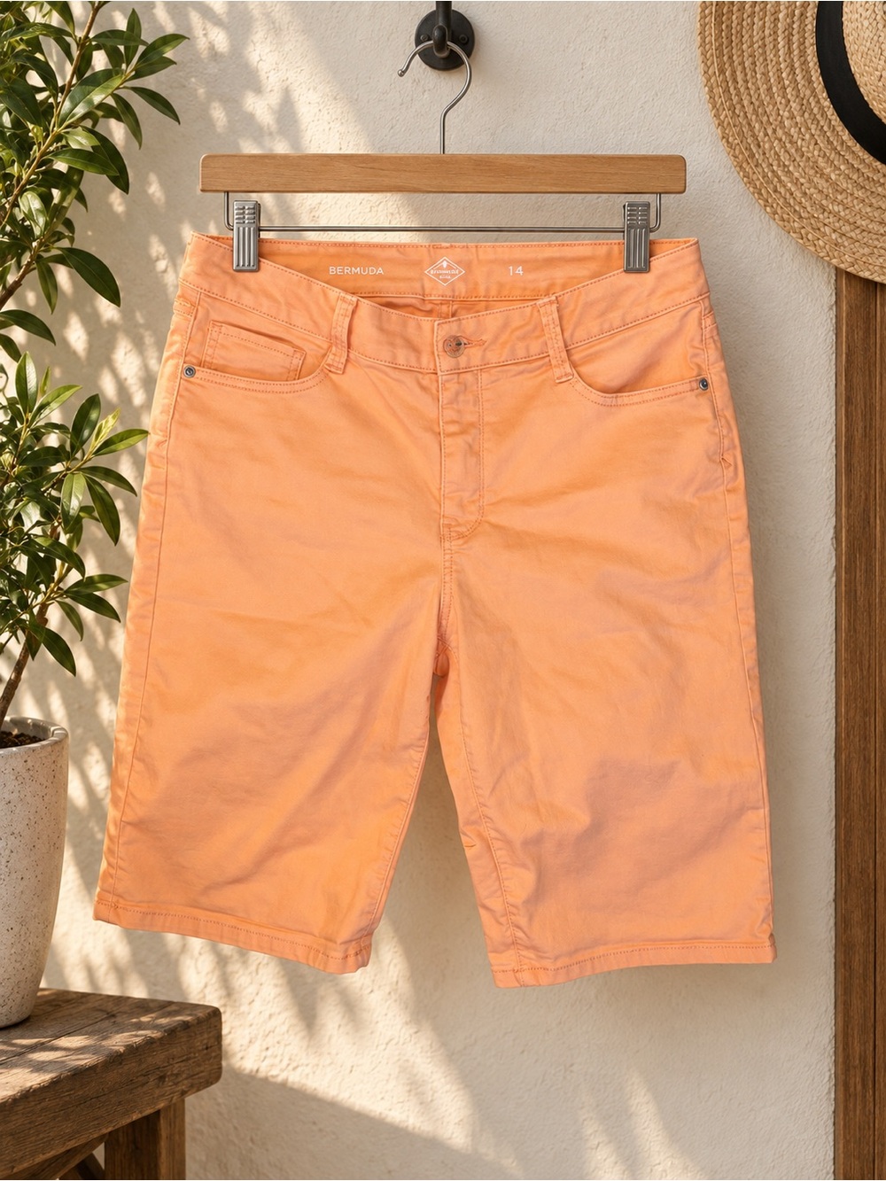 St. John’s Bay Women’s Size 14 Orange Bermuda Shorts Mid Rise Casual